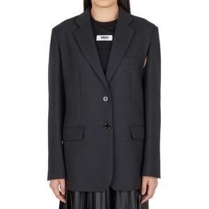 Maison Martin Margiela MM6 dark grey textured oversized blazer with cut outs